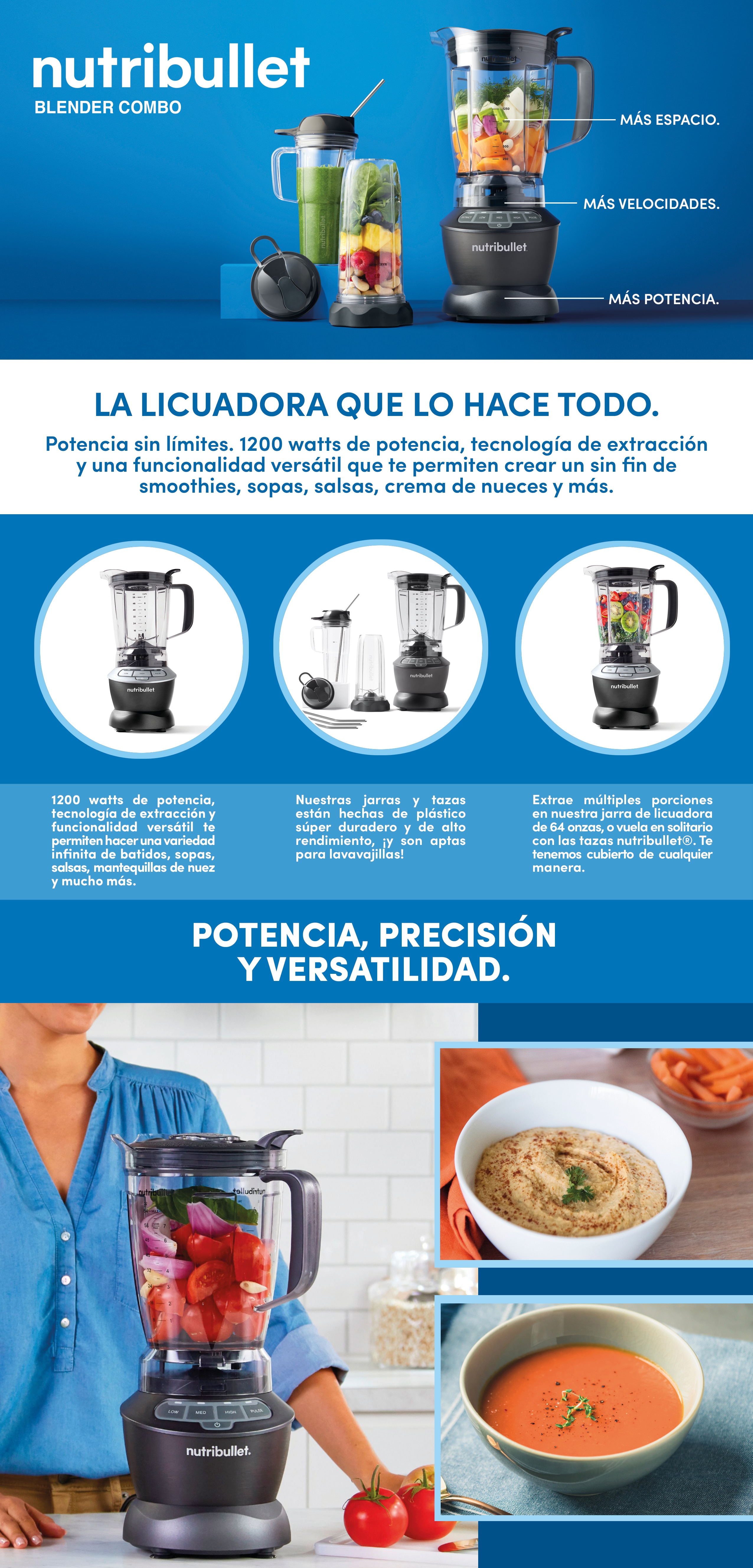  NutriBullet ZNBF30400Z Batidora 1200 Watts, 1200W, Gris Oscuro  : Hogar y Cocina