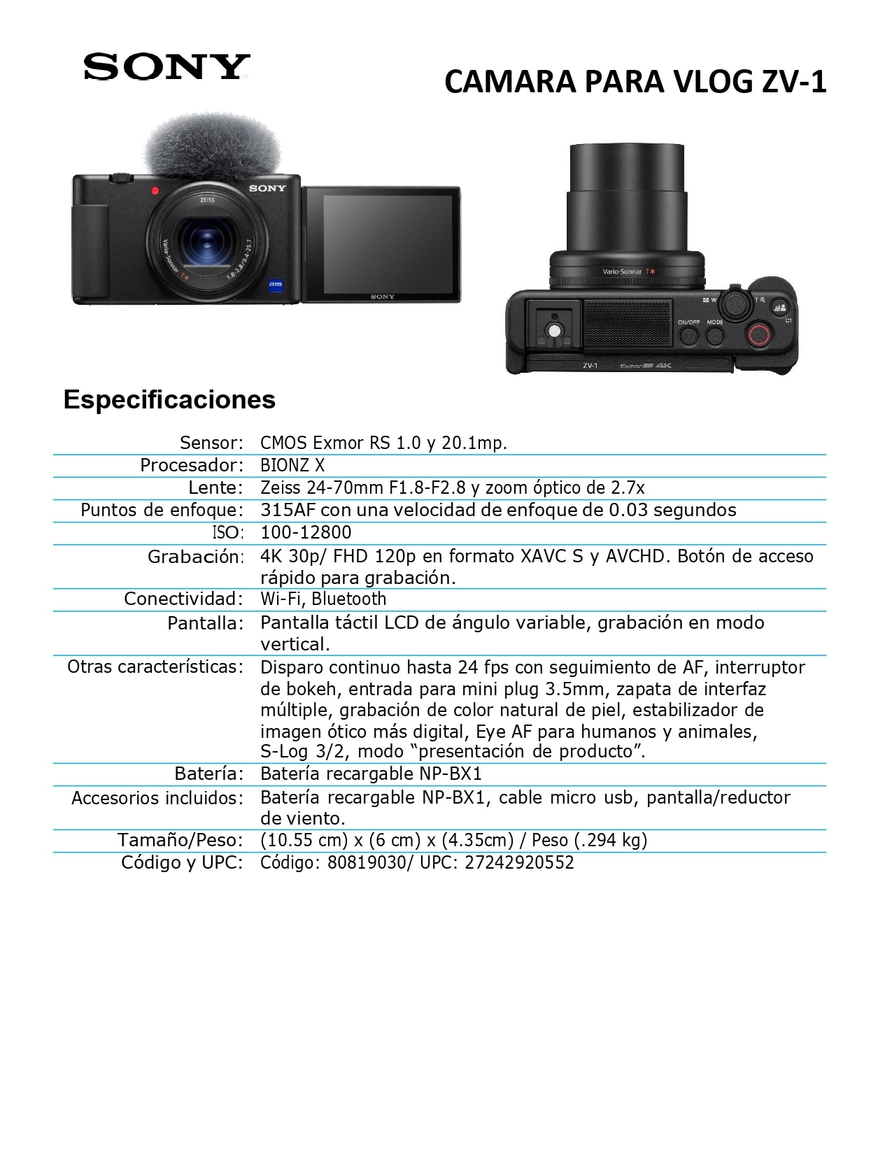 Sony ZV1, Cámara compacta para Videoblogs