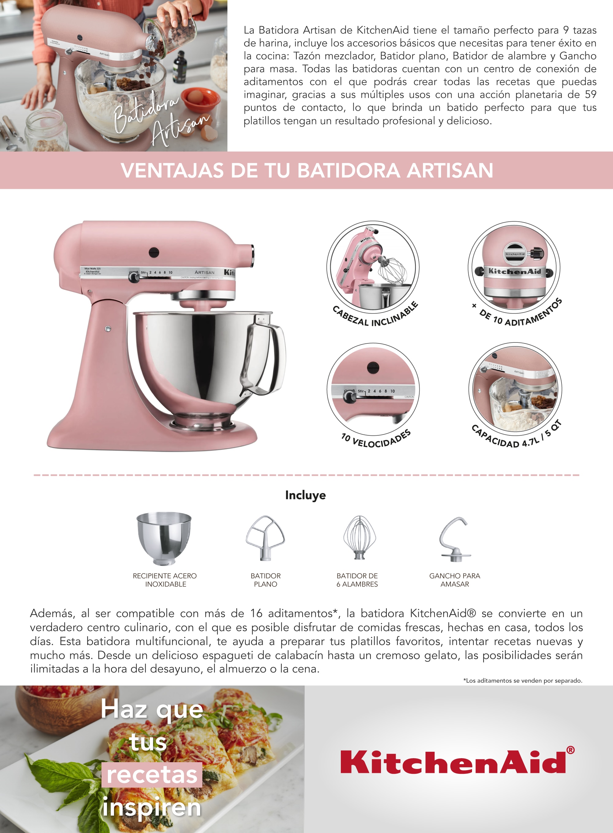 Batidora KitchenAid KSM150PSLCM Serie Artisan de 4.7 Lt 10