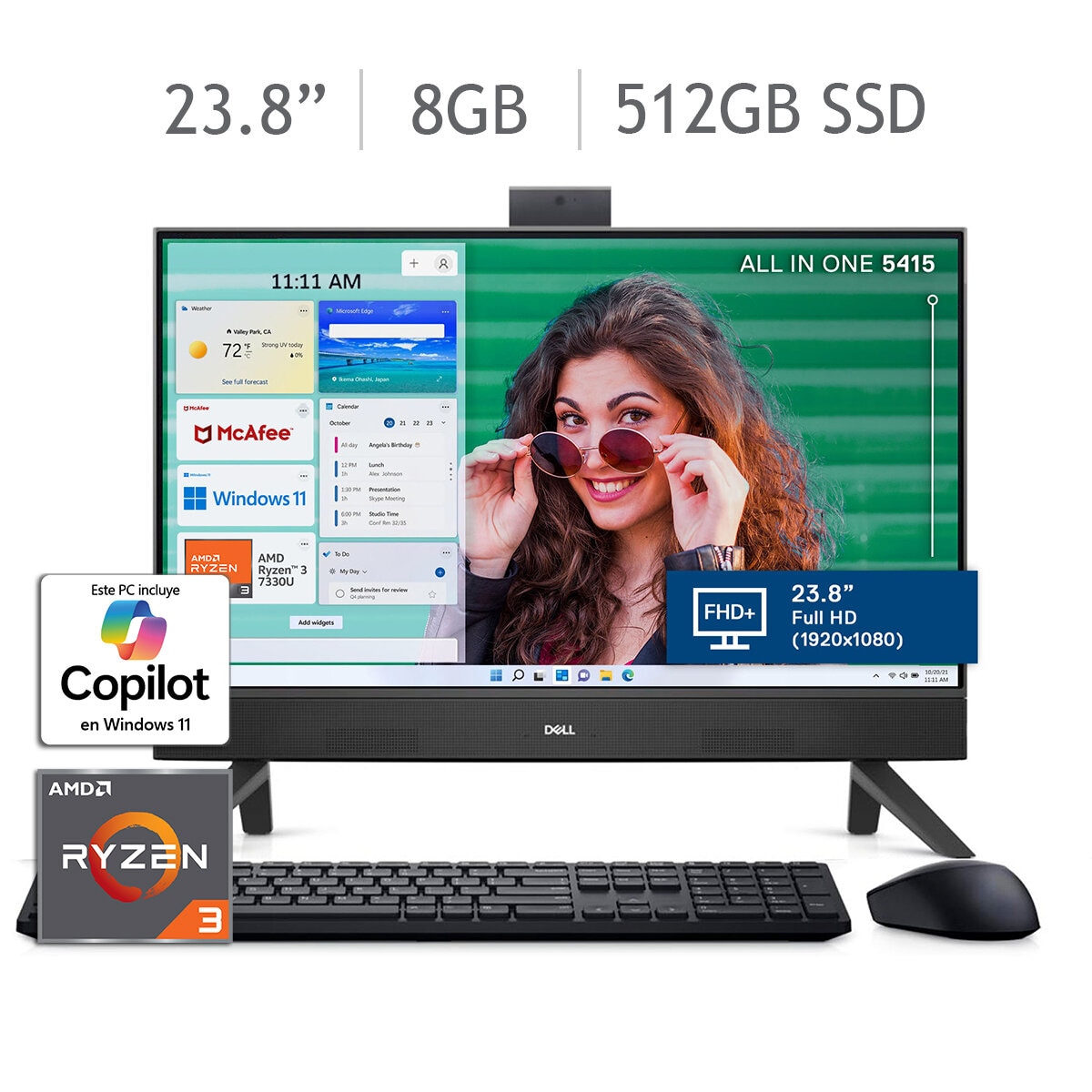 DELL All-In-One Inspiron 5415 Desktop 23.8" Full HD AMD Ryzen 3 8GB 512GB SSD