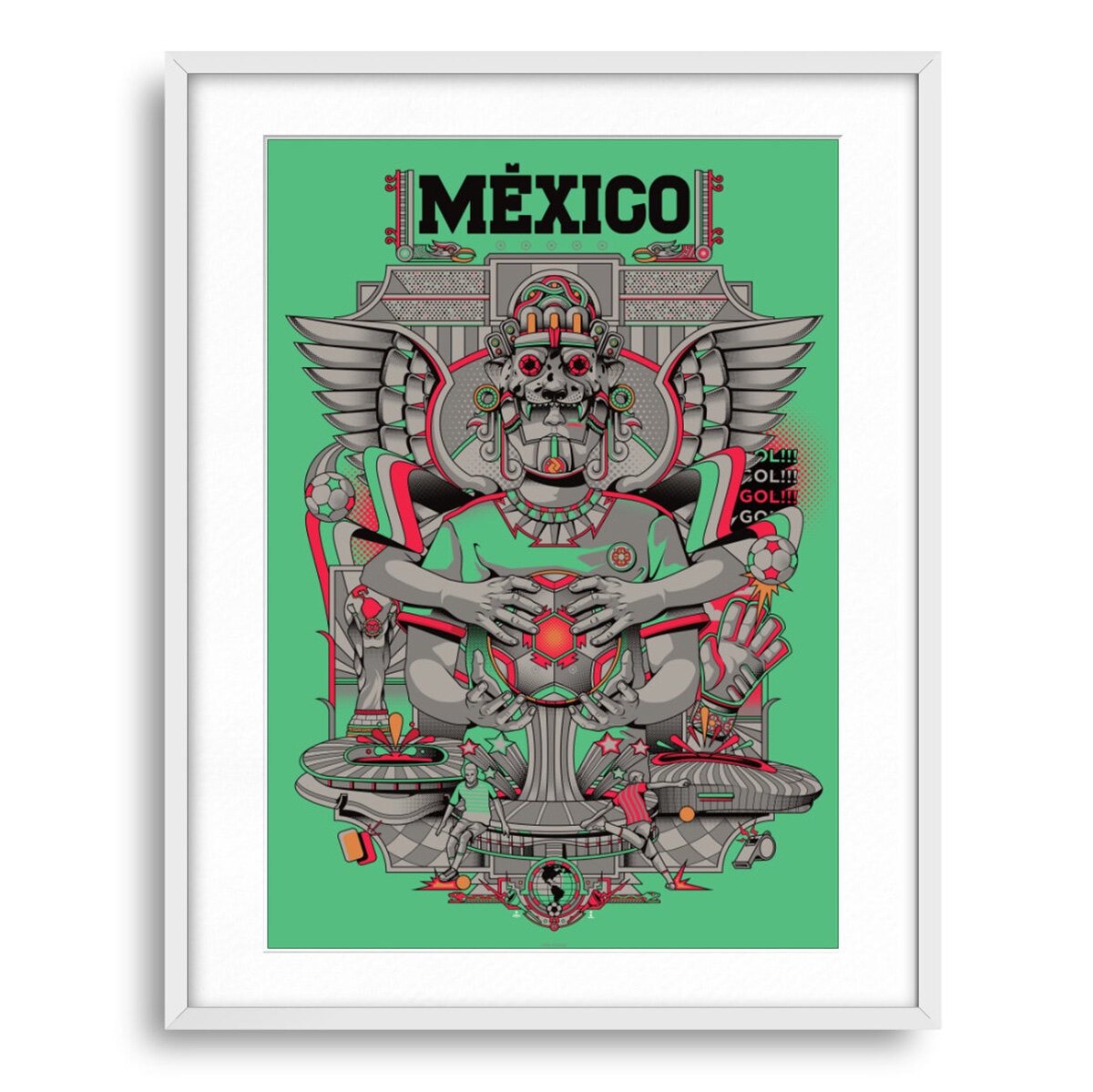 Black is Color, Ilustración con Marco, México Reta del Mundo, Verde y/o Rojo