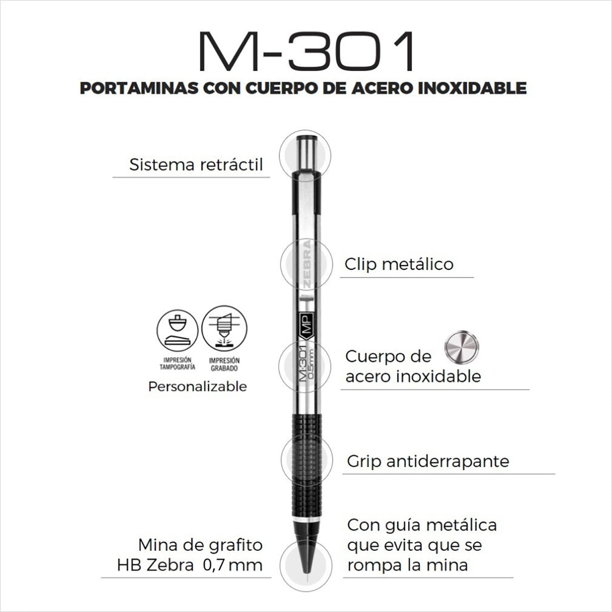 Portaminas Metálico 6 pzas Negro
