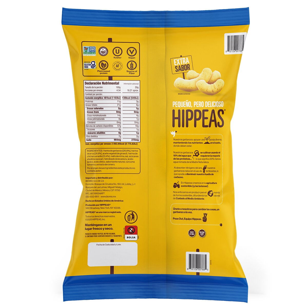 Hippeas Botana de Garbanzo Arroz y Chicharo Sabor Queso Cheddar Intenso 454 g