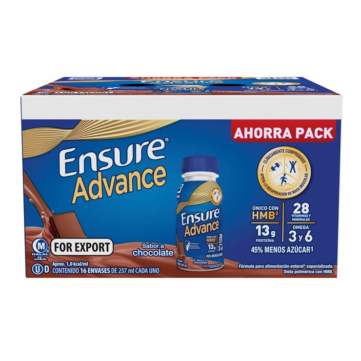 Ensure Advance Suplemento Alimenticio Sabor Chocolate 16 pzas de 237 ml
