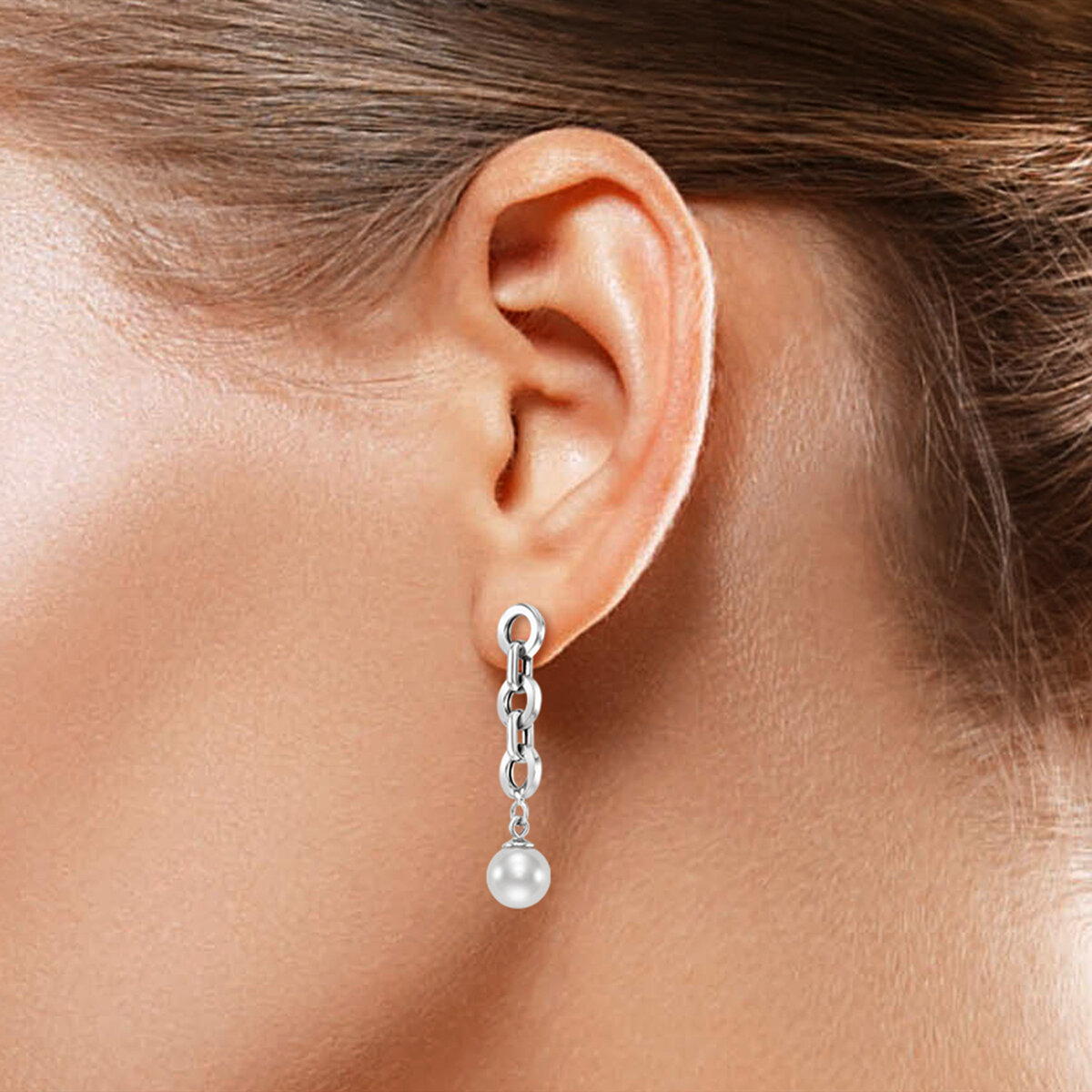 Aretes de Perlas Cultivadas, Oro Blanco de 14K