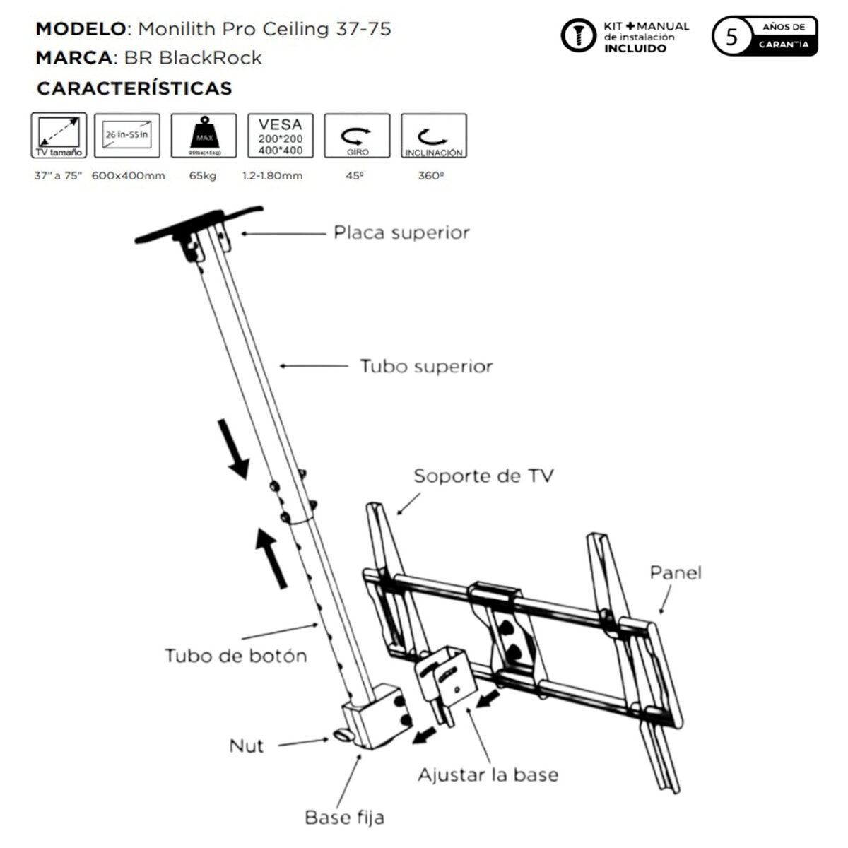 Blackrock Soporte de Techo para TV 37" a 75" Blackrock Soporte de Techo para TV 37" a 75"