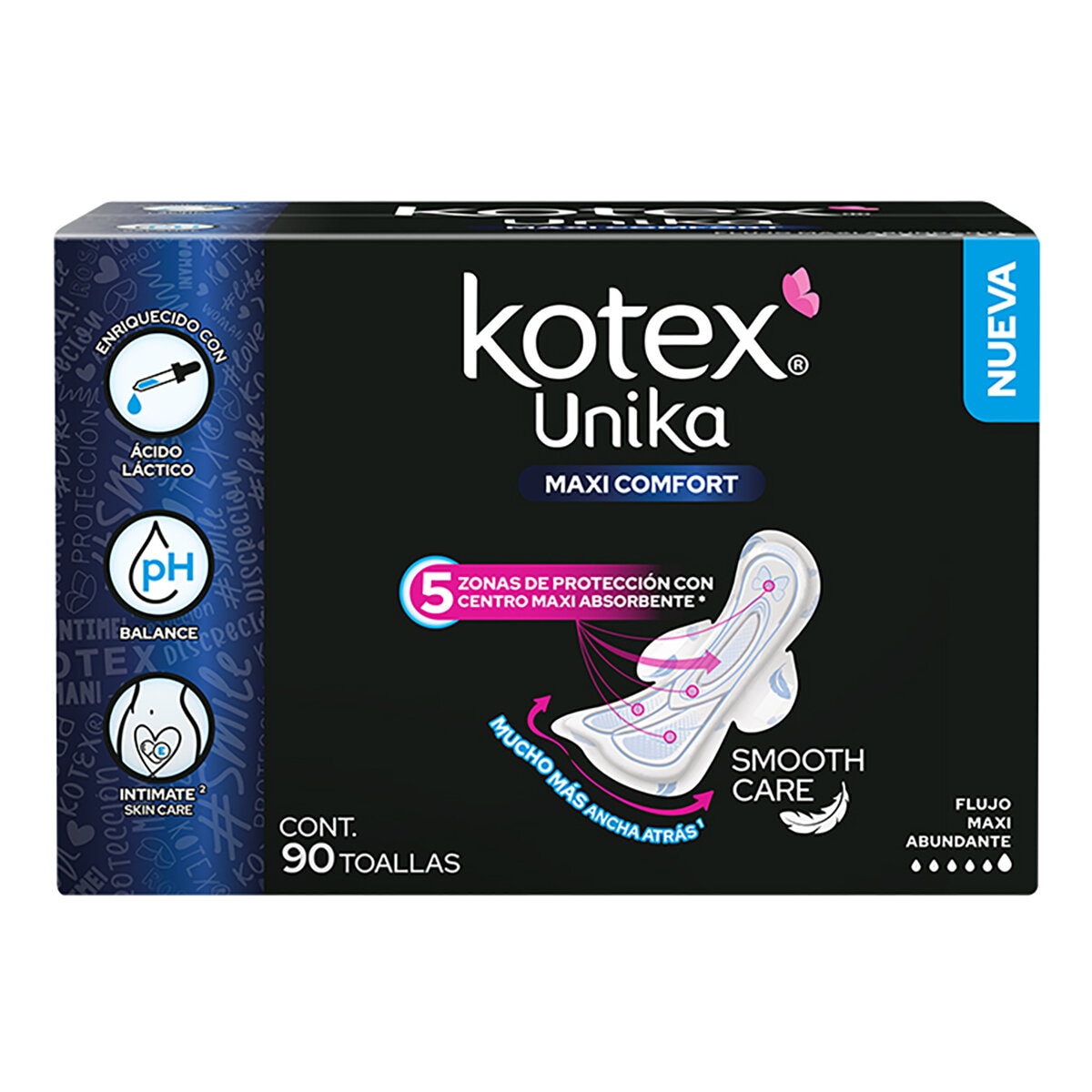Kotex Unika Maxi Comfort Toalla Femenina 90 pzas