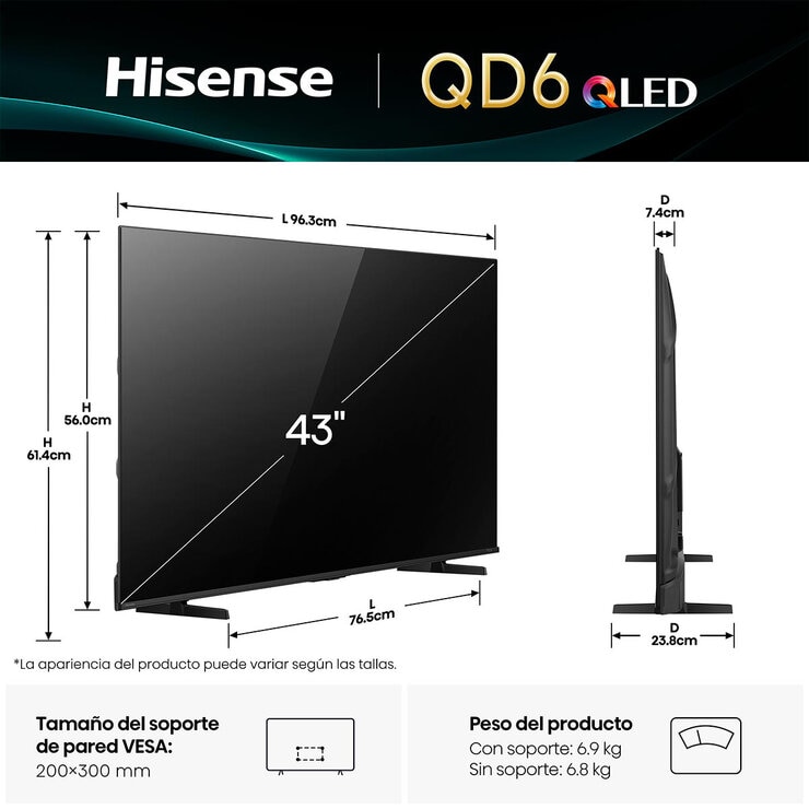Hisense Pantalla 43" QLED 4K Fire TV