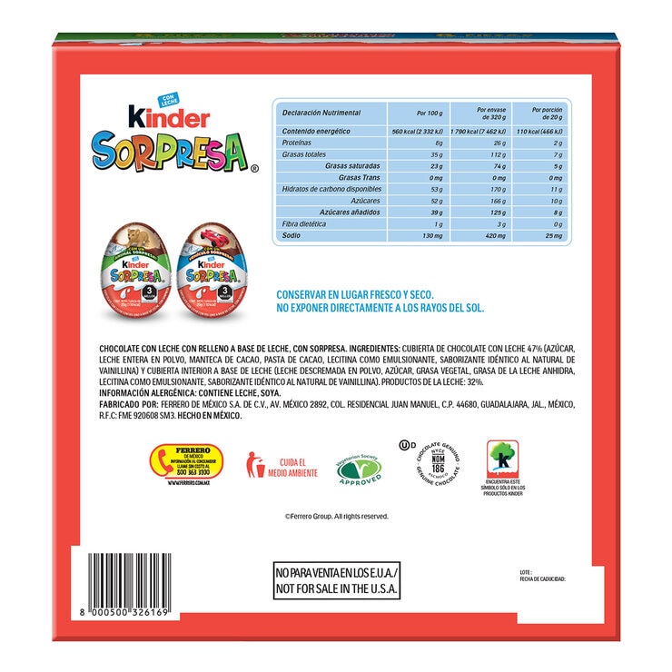 Kinder Sorpresa Huevos de Chocolate 16 pzas de 20 g - Niño/Azul