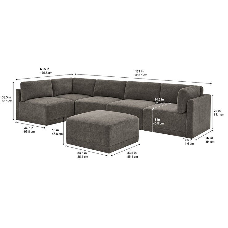 Thomasville, Fallon, Seccional Modular de Tela de 6 piezas con Otomano