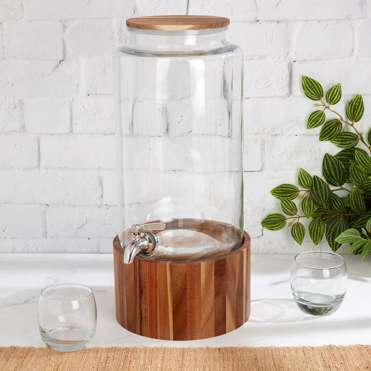 Studio Tu. Dispensador de Vidrio con Base de Madera de Acacia para Bebidas de 8.3L