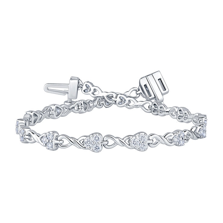 0.90ctw, Pulsera de Diamantes, 17.78cm, Corte Redondo, Oro Blanco 14K 0.90ctw, Pulsera de Diamantes, 17.78cm, Corte Redondo, Oro Blanco 14K