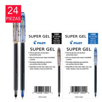 Pilot Bolígrafo de Gel Punto Fino Color Negro y Azul 24 Piezas