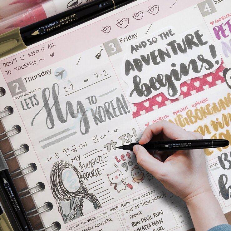 Zebra Marcador Brush Pen Colores Surtidos, Estuche 7 Pzas
