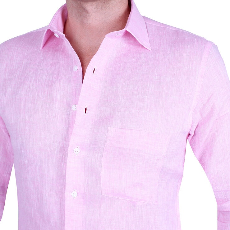 Emporio Colombo, Camisa de Lino para Caballero Corte Regular/Slim en Varias Tallas, Color Rosa Emporio Colombo, Camisa de Lino para Caballero Corte Regular/Slim en Varias Tallas, Color Rosa