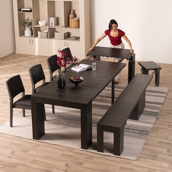 Transformer Table, Set de Comedor Expandible Color Gris Oscuro, Capacidad de hasta 12 Personas, 100% Madera