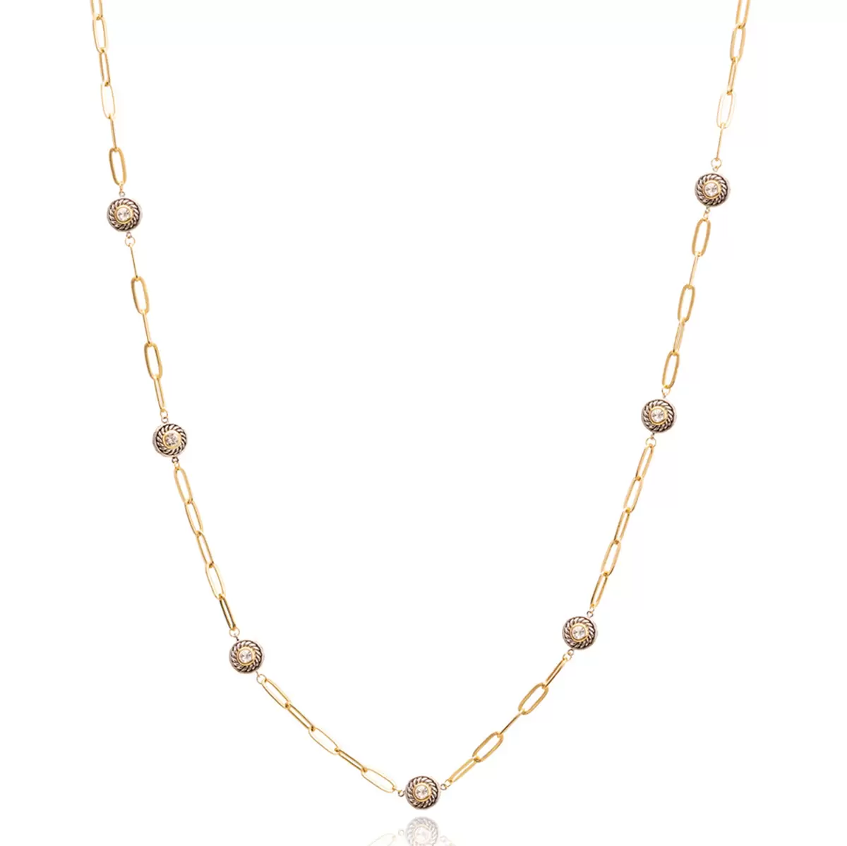 Mayfer, Collar Largo, Cadena de Eslabones, con Botones de Cristal Austríaco