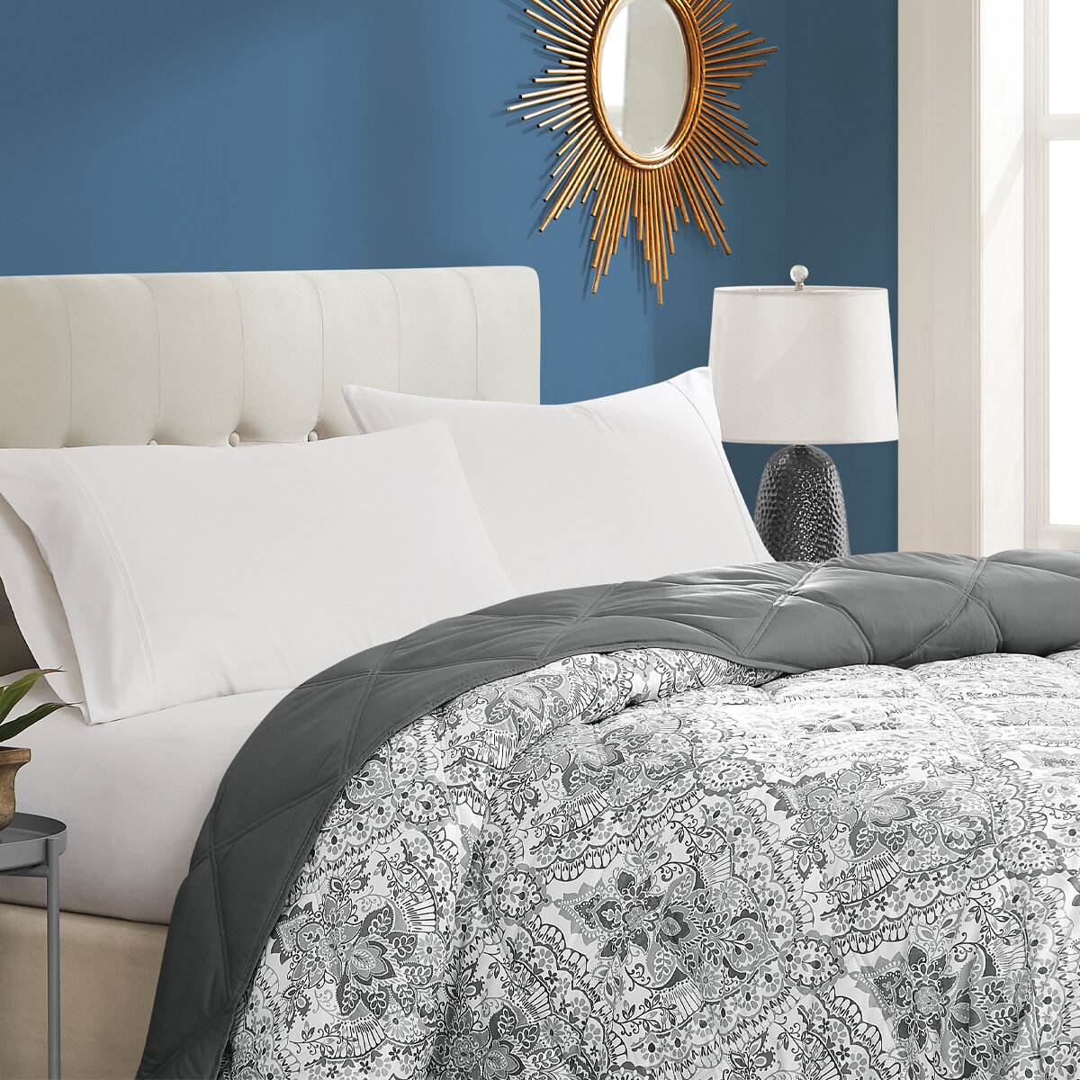 Seasons Collection Colcha con Relleno Alternativo Tamaño King DAMASK GRAY