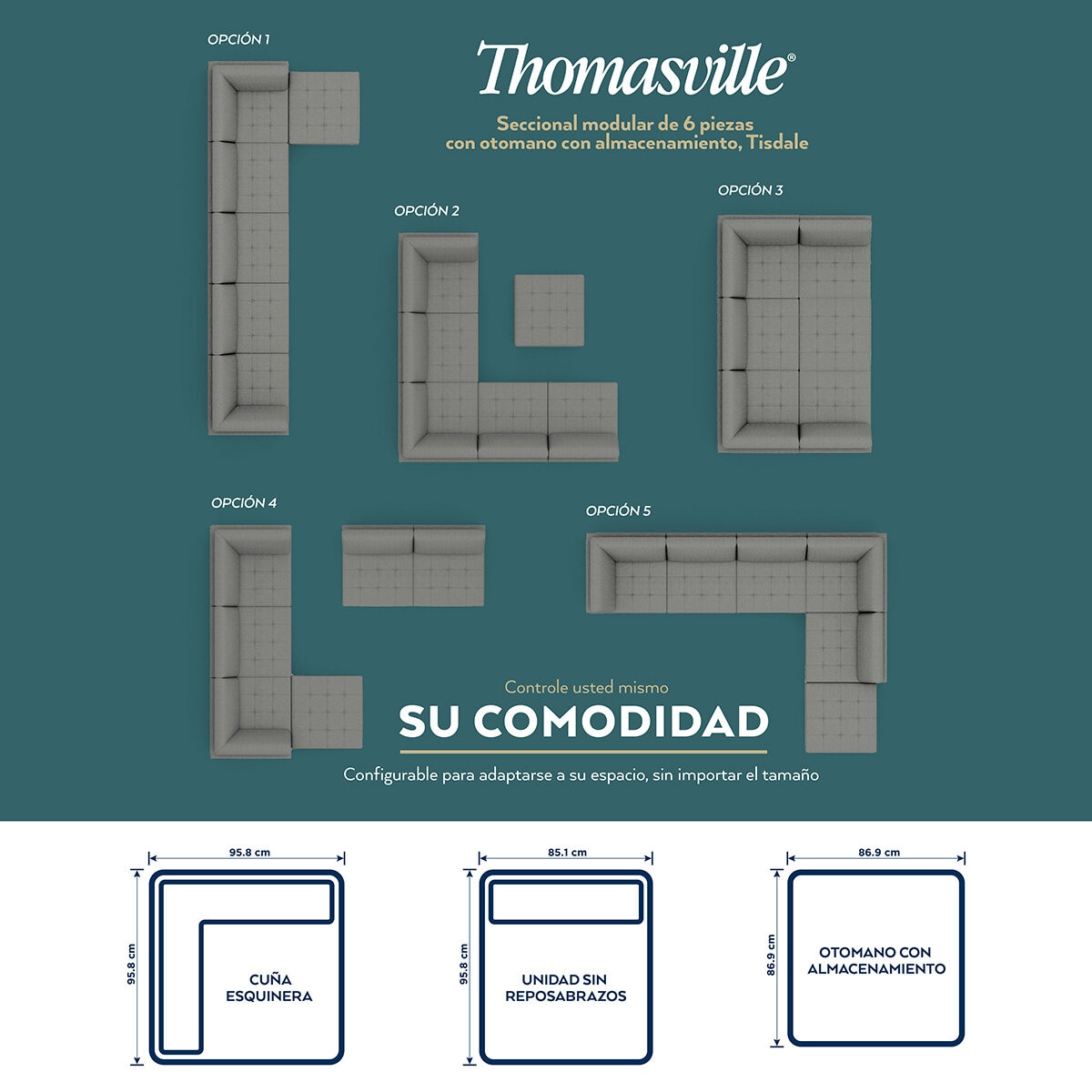 Thomasville, Sofá Modular de Tela 6 Piezas