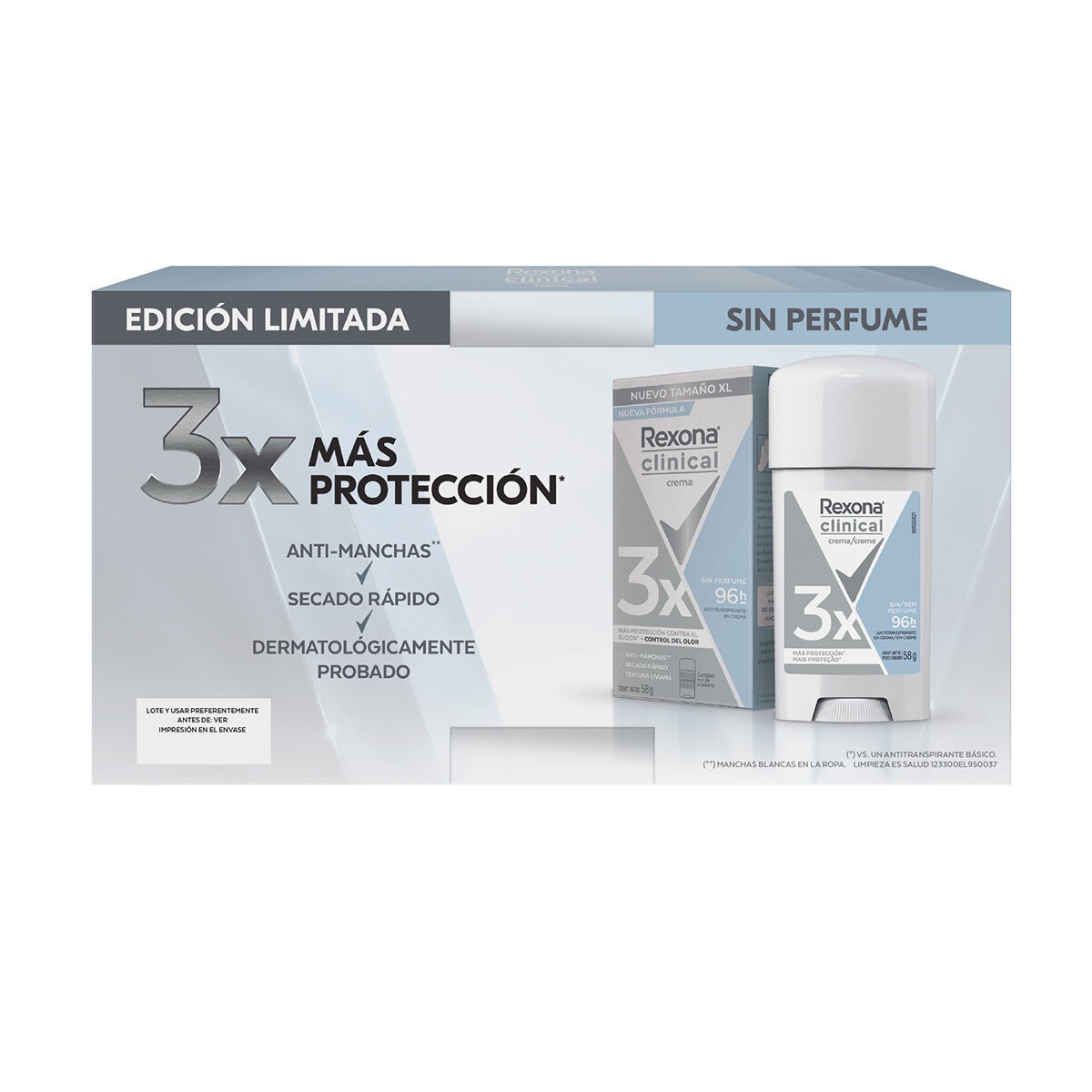 Rexona Clinical Antitranspirante en Crema Unisex Sin Aroma 4 pzas de 58 gr
