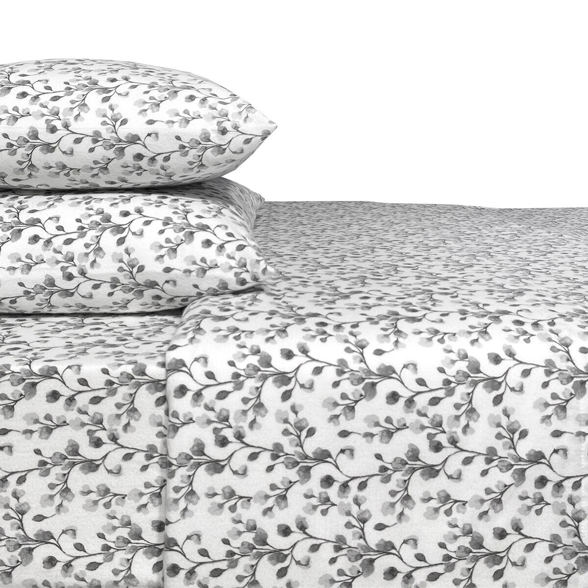 Flannel From Portugal, Juego de Sábanas de Franela, Tamaño Matrimonial 4 Piezas, Vines Gray