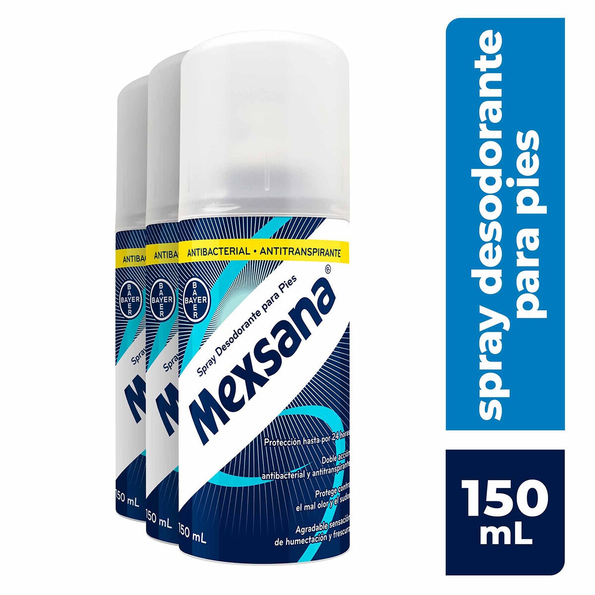 Mexsana Talco Spray Desodorante para Pies3 Frascos de 150mL c/u