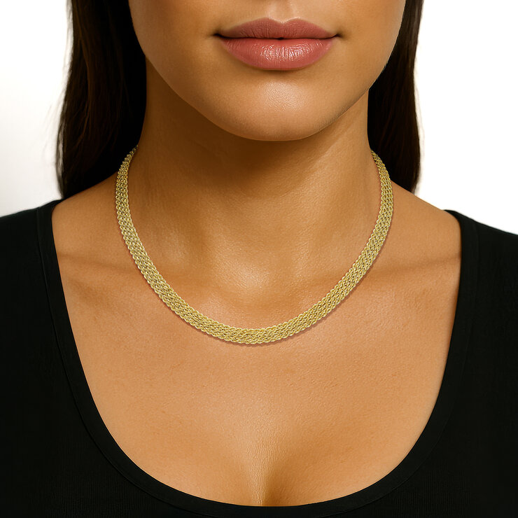 Cadena de Cuerda Cuadruple para Dama, Oro Amarillo 14K, 45.72cm