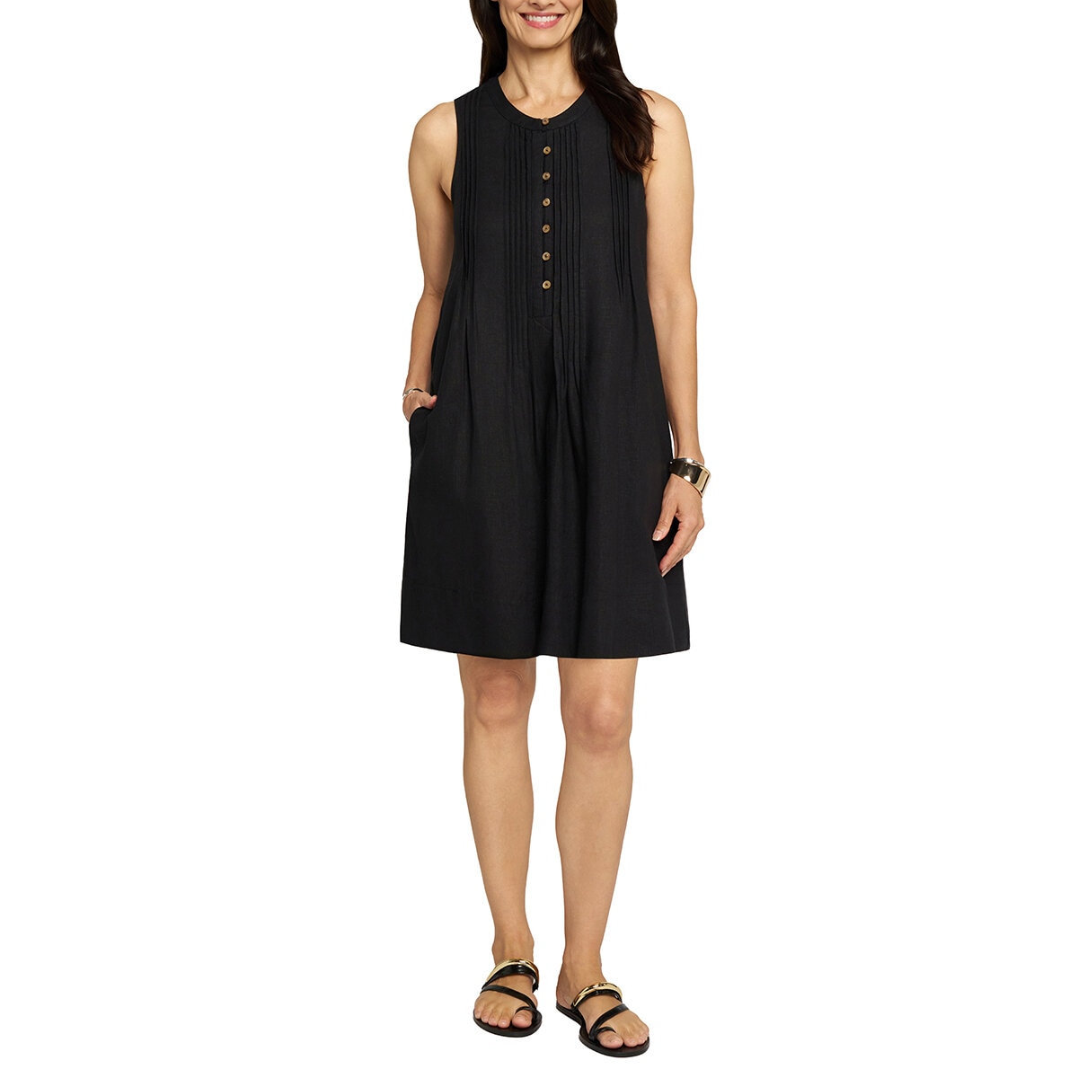 Matty M Vestido Tipo Lino para Dama Negro Extra Chica