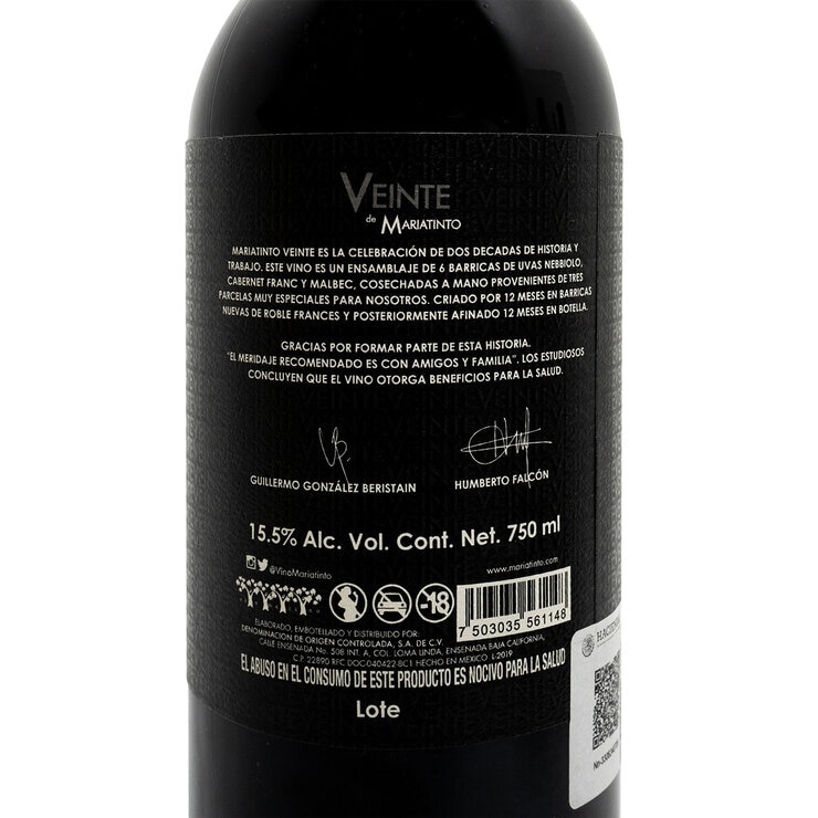 Vino Tinto Veinte de Mariatinto 750 ml Vino Tinto Veinte de Mariatinto 750 ml