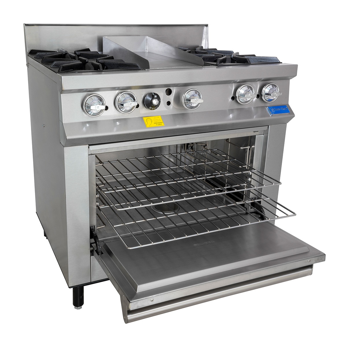 Estufa profesional San-Son de 4 quemadores, plancha y horno