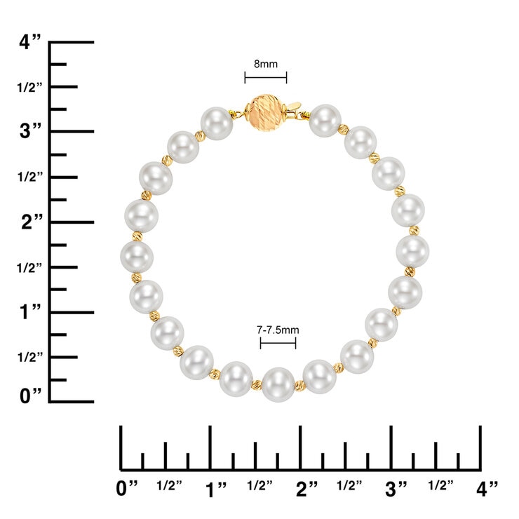 Pulsera de Perlas Cultivadas, Oro Amarillo de 14K, 19.05cm