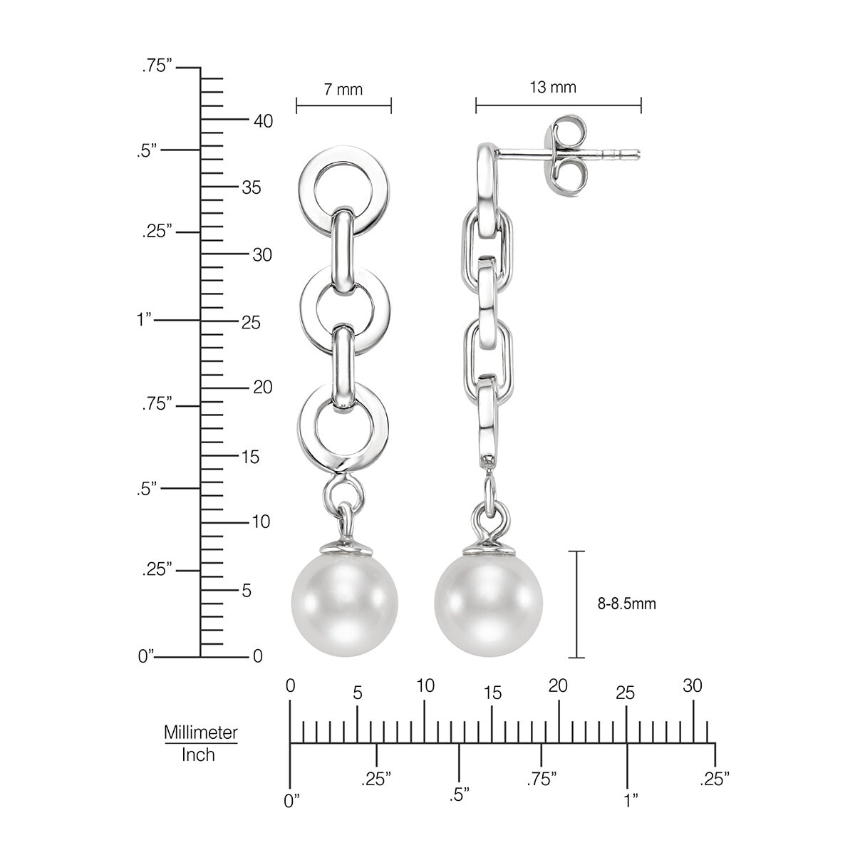 Aretes de Perlas Cultivadas, Oro Blanco de 14K