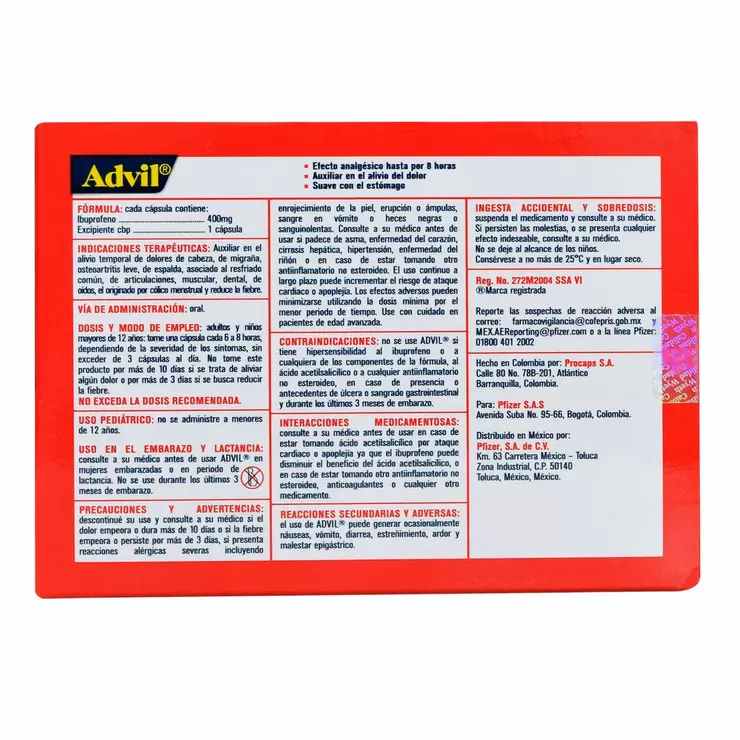 Advil Ibuprofeno 400mg 40 Cápsulas