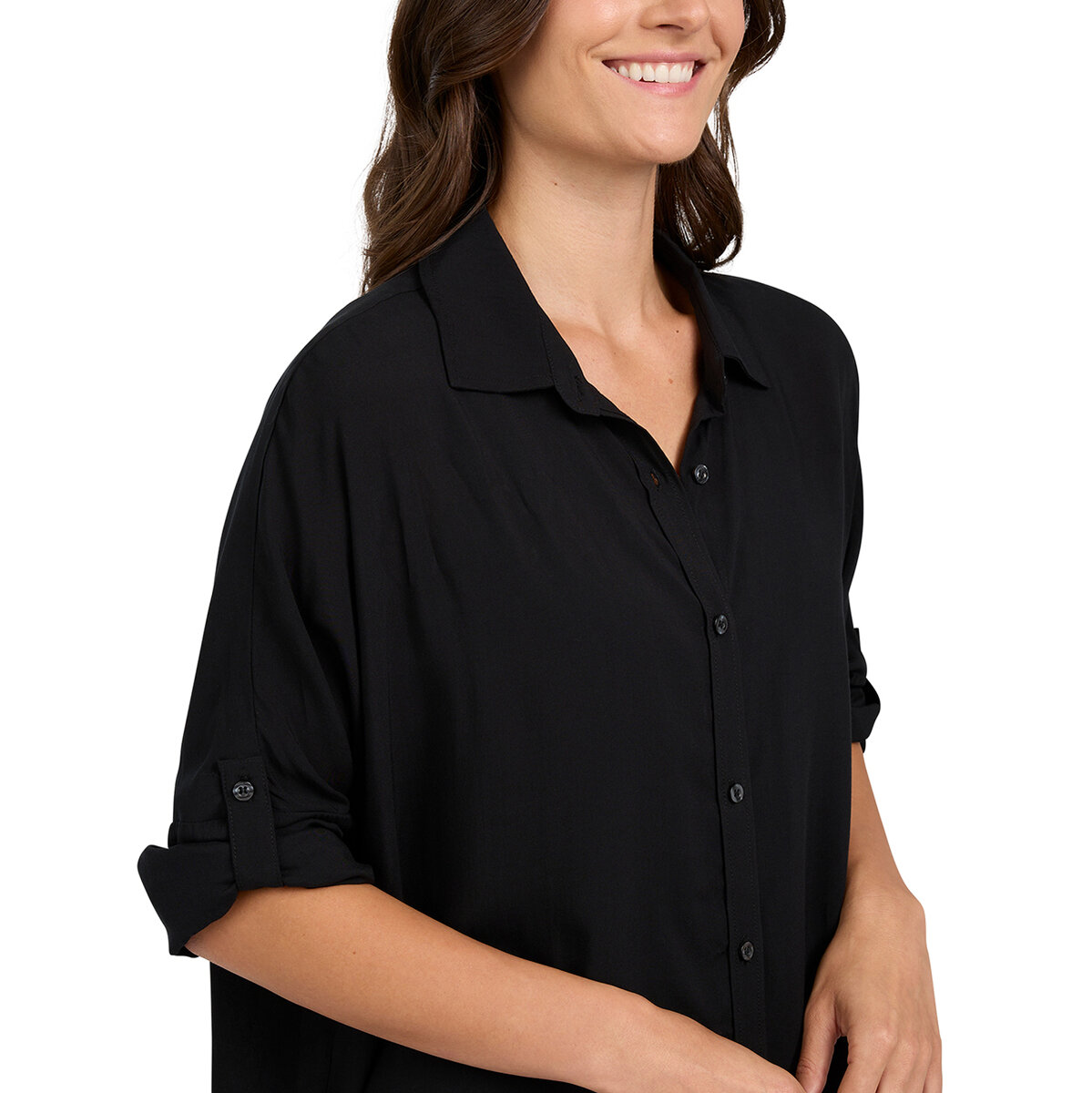 Lands' End Camisa de Playa para Dama Negro Extra Chica/Chica