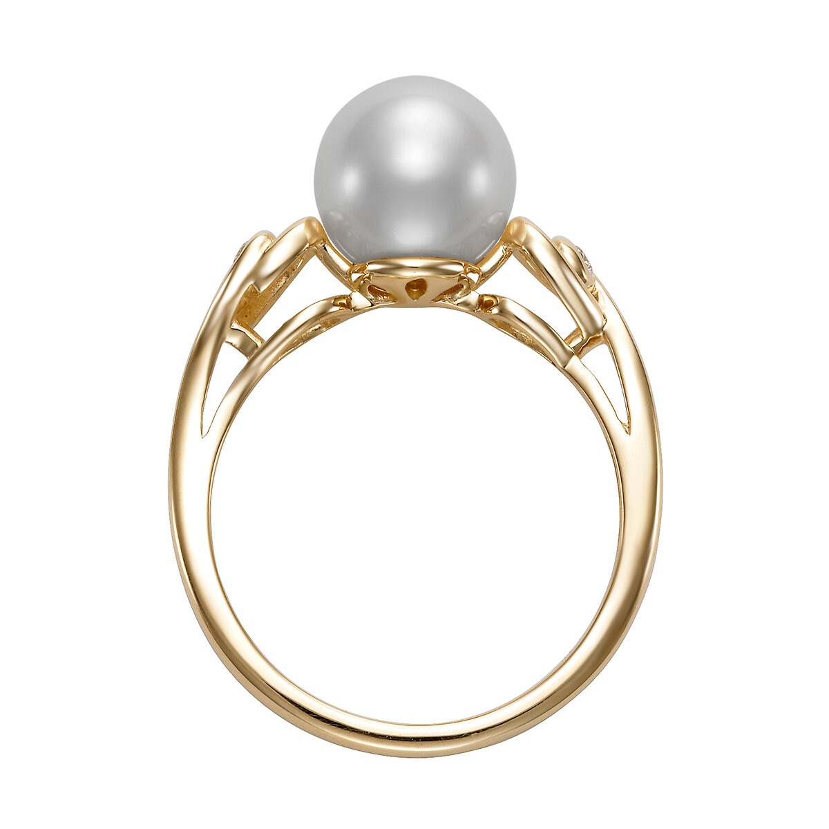 Anillo de Perlas Cultivadas, 8.0-9.0mm, con Diamantes 0.34ctw, de Oro Amarillo de 14K