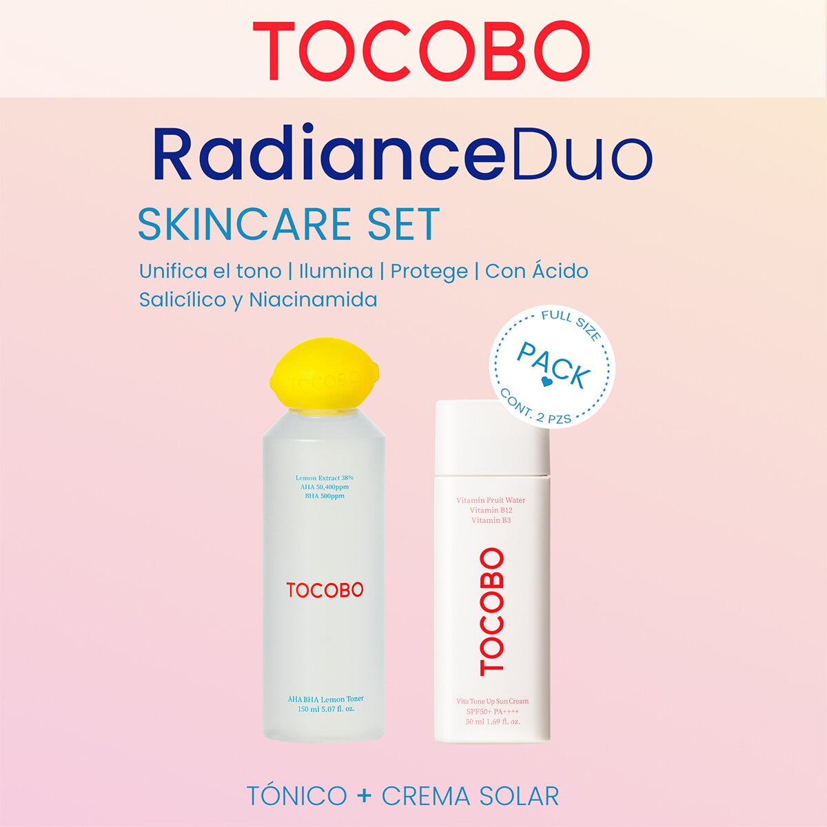 Tocobo, Radiance Duo, Tónico y Crema Solar