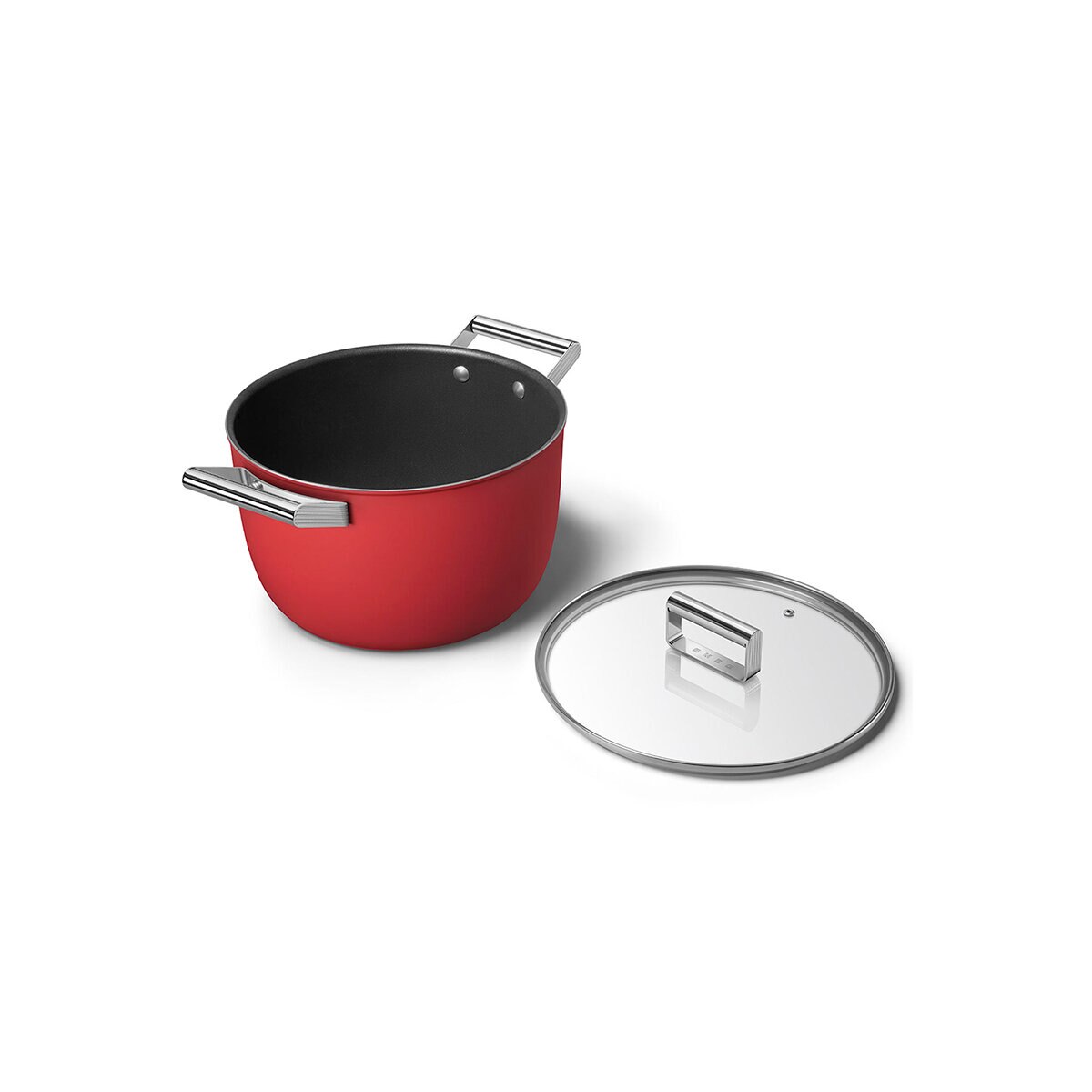 Smeg Olla de 26cm con Tapa de Cristal rojo