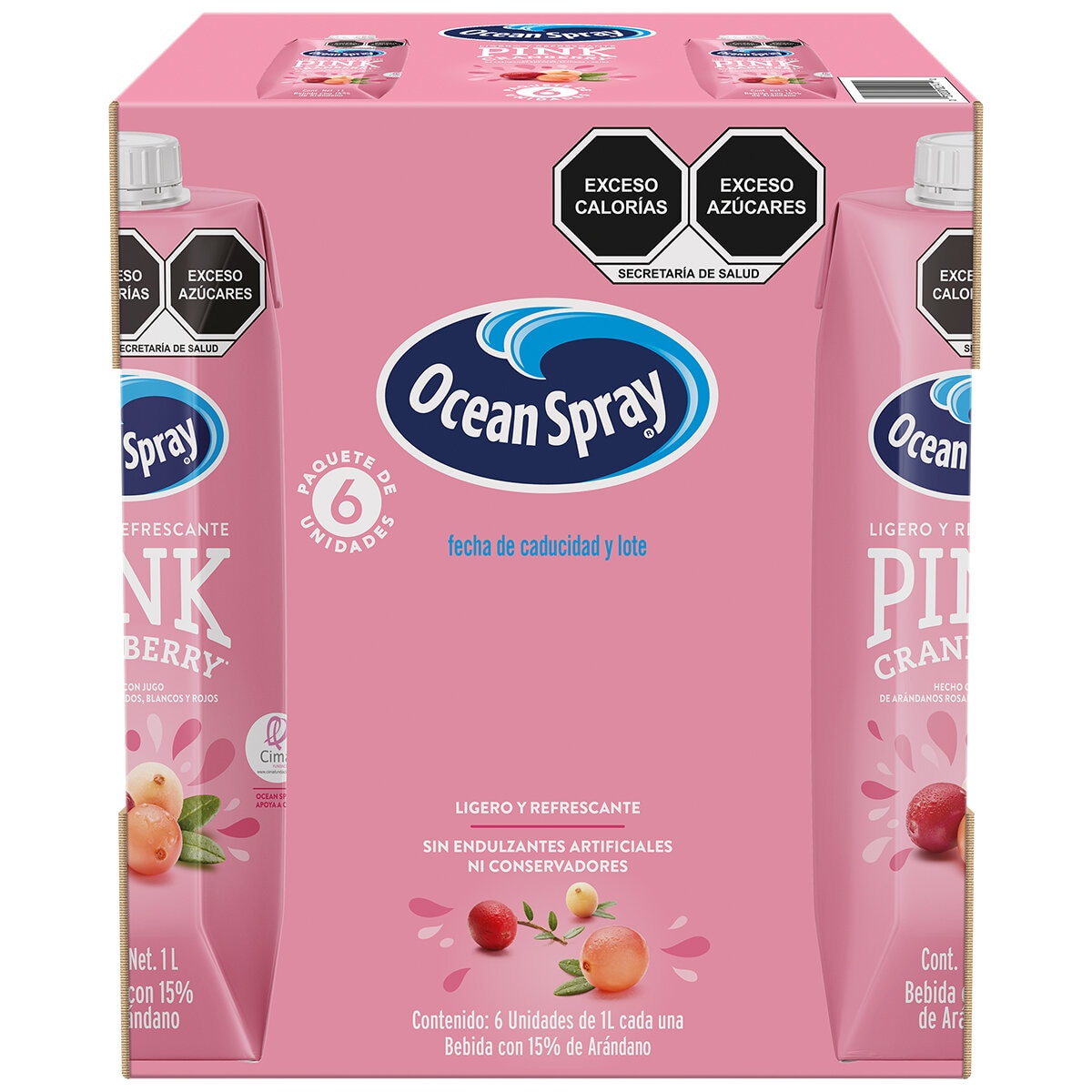 Ocean Spray Pink Jugo de Arándanos Rosados, Blancos y Rojos 6 pzas de 1 l