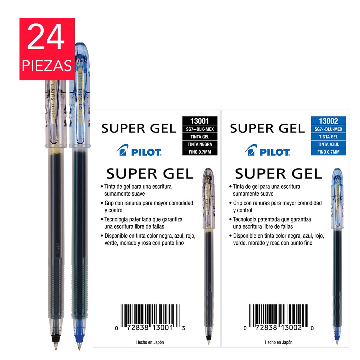 Pilot Bolígrafo de Gel Punto Fino Color Negro y Azul 24 Piezas