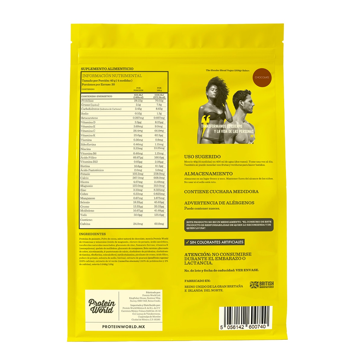 Protein World Proteína Vegana en Polvo Sabor Chocolate 1.2 kg