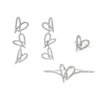 Mayfer, Juego de Corazones, Anillo, Aretes y Pulsera, con Cristal Austríaco