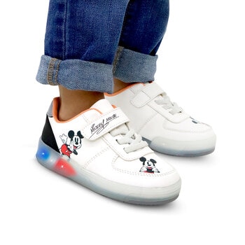 Disney Mickey, Tenis Color Blanco-Naranja con Luces para Niño, Varios Colores