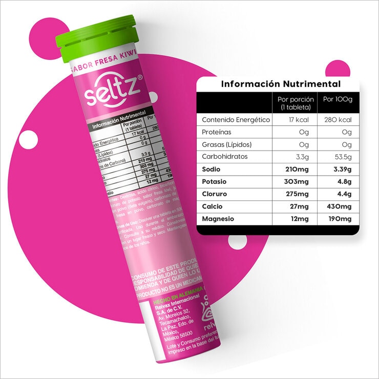 Seltz Electrolitos 3 Tubos de 13 Tabletas Efervescentes c/u Sabor Fresa Kiwi