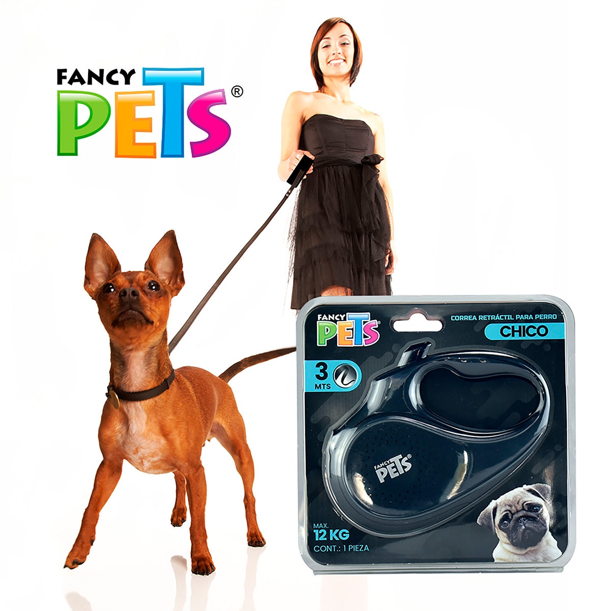 Correa Retráctil Chica Fancy Pets , Negro