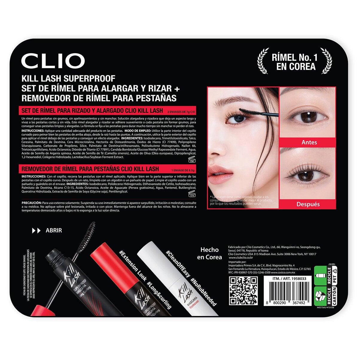 Clio Rímel para Pestañas 2 pzas + Removedor de Rímel Clio Rímel para Pestañas 2 pzas + Removedor de Rímel