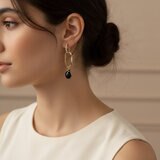 Mayfer, Aretes Largos con Perla Natural, Cristal Negro y Circonia