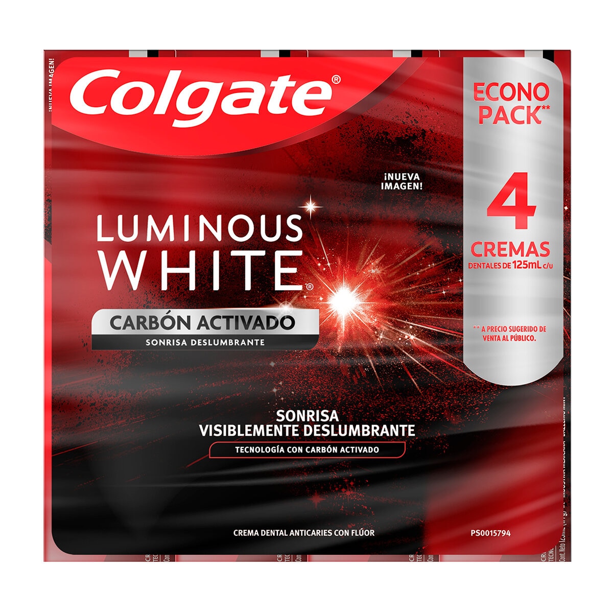 Colgate Luminous White Pasta Dental con Carbón Activado 4 pzas