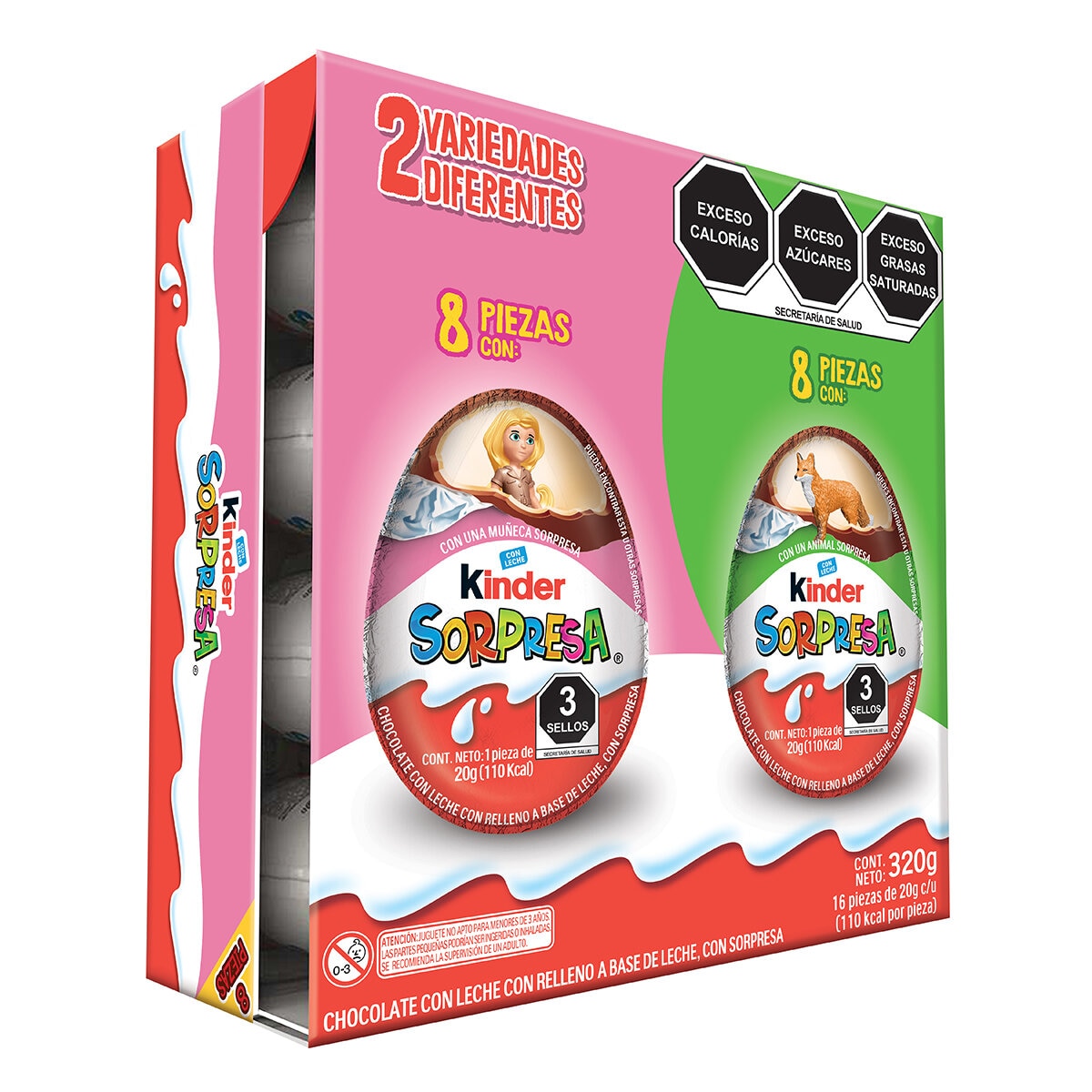 Kinder Sorpresa Huevos de Chocolate 16 pzas de 20 g - Niña/Rosa
