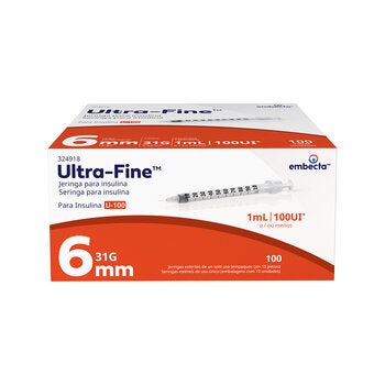 BD Jeringa Ultra-Fine 1mL 31G 6mm con 100 Piezas Autocontenidas BD Jeringa Ultra-Fine 1mL 31G 6mm con 100 Piezas Autocontenidas