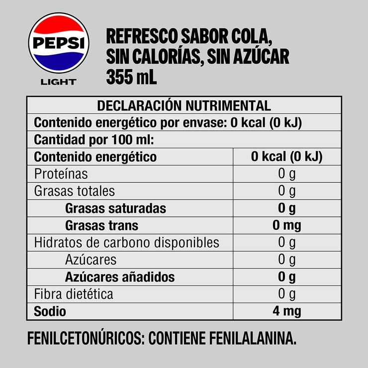 Pepsi Light 24 pzas de 355 ml